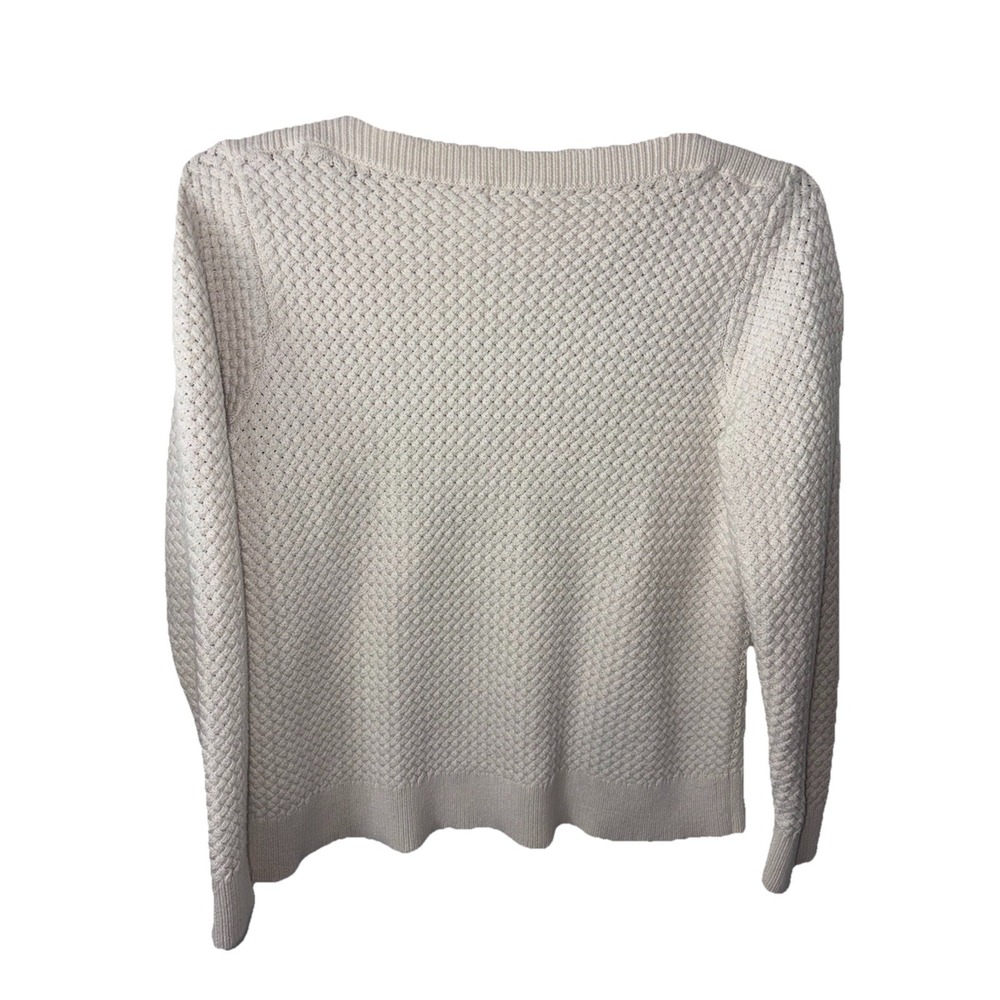LL Bean Basket Weave Womans XL-Reg Fisherman Sweater Boat Neck Nautical Ivory - Picture 3 of 10